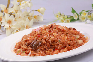 美味牛肉炒饭摆于盘中