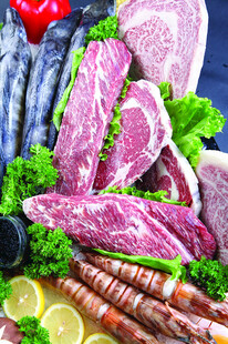 新鲜肉类海鲜组合食材
