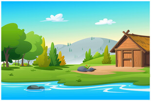 河畔小屋旁的自然美景