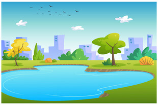 城市中的美丽湖畔风光