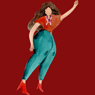 红衣女子热情舞动