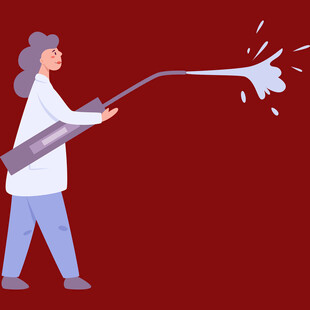 女子手持喷枪喷射液体