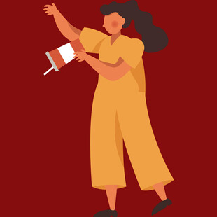 女子手持喇叭激情宣讲