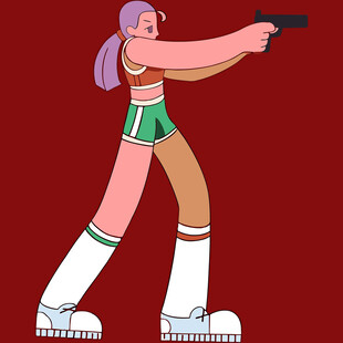 持枪的时尚卡通女性形象