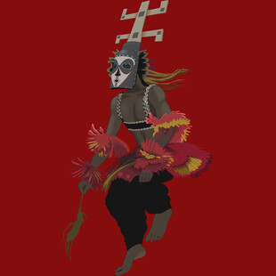 骷髅舞者红装持杖展独特风采