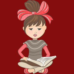 小女孩盘腿坐着专注看书