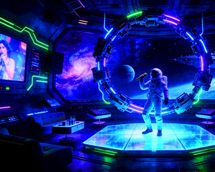 未来感舞台上的科技表演者