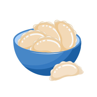 蓝色碗中的美味饺子