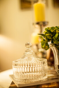 精致玻璃器皿与绿植摆件