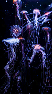 梦幻水母在深海中摇曳