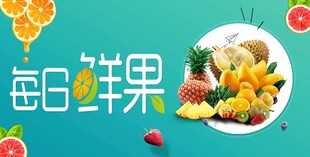 水果海报  孔雀蓝背景