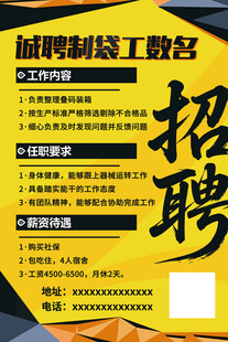 诚聘熟练工数名招聘海报