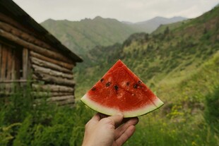 山间木屋旁的美味西瓜