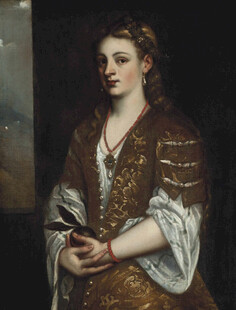 古典装扮女子持物肖像画