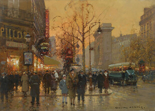 城市街头的雨中行人景象