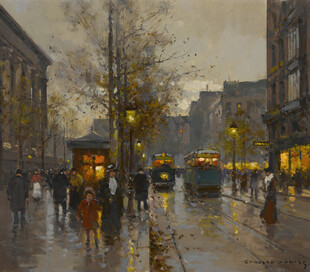 雨中城市街道的行人景象