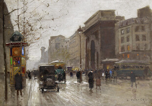 雨中城市街道的行人景象