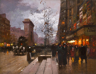 城市街道黄昏漫步景象