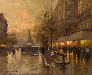 雨中城市街道的温馨景象