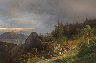 山间风景与休憩的旅人