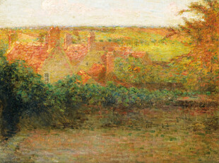 秋日河畔风景油画