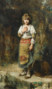 乡村少女传统服饰肖像画