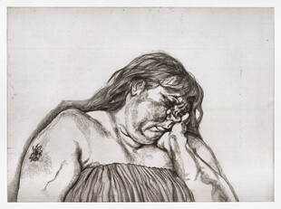 悲伤的赤裸上身人物素描