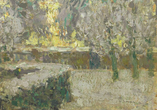 印象派风格花园风景画作