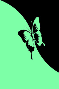 绿背景上的黑色蝴蝶剪影