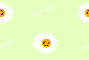 绿色背景上的笑脸雏菊花纹