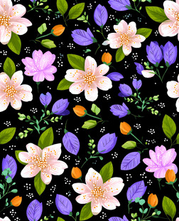 黑色背景上的多彩花卉图案