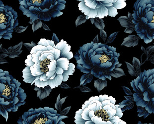 蓝白牡丹花卉图案背景
