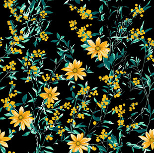 黑色背景上的黄色花卉图案