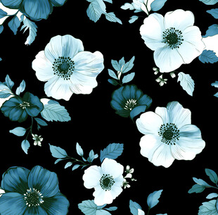 蓝白花卉无缝图案背景