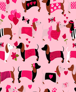 粉色背景可爱腊肠犬图案