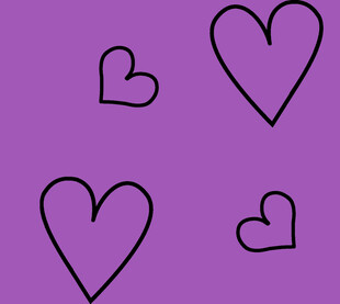 紫色背景上的手绘爱心图案