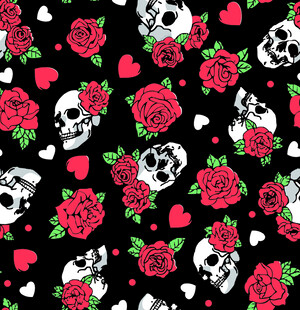 骷髅玫瑰爱心图案背景