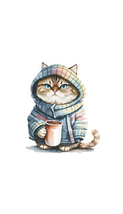 穿帽衫端咖啡的可爱猫咪