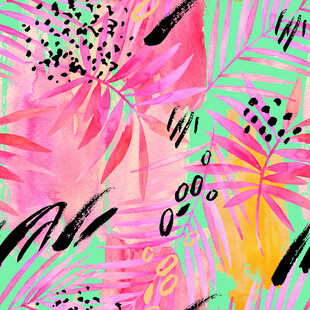 热带风多彩植物图案背景