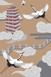 中式古风仙鹤祥云建筑图