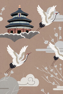 古风仙鹤与中式建筑图景