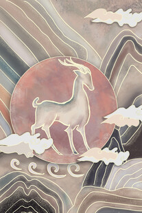 中式祥瑞白鹿山水图案