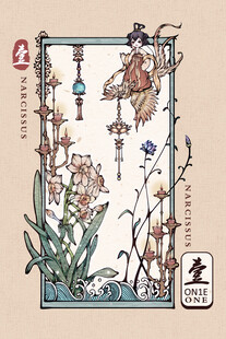 中式古典风花卉挂饰插画