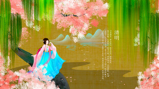 古风佳人赏烂漫繁花