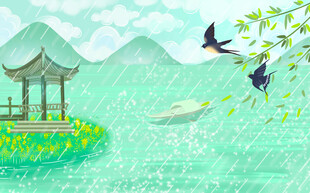 湖畔亭景伴飞鸟