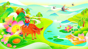 田园动物春日欢乐景象