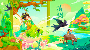 清明古风插画仙女与飞鸟