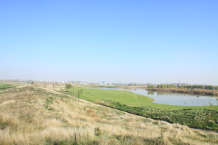 河畔草地蓝天自然风光