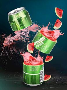 西瓜汽水飞溅创意画面