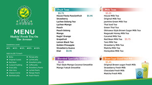 美式奶茶菜单餐厅菜单